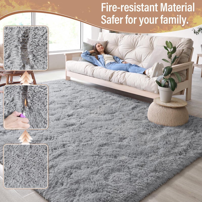 LOCHAS Ultra Soft Indoor Modern Area Rugs Fluffy Living Room Carpets for Children Bedroom Home Decor Nursery Rug 6x9 Feet, Gray - Image 4